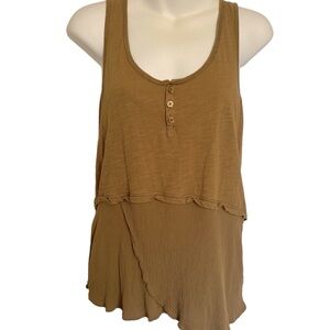 Anthropologie Little Yellow Button Tank Top with Peplum Size XS